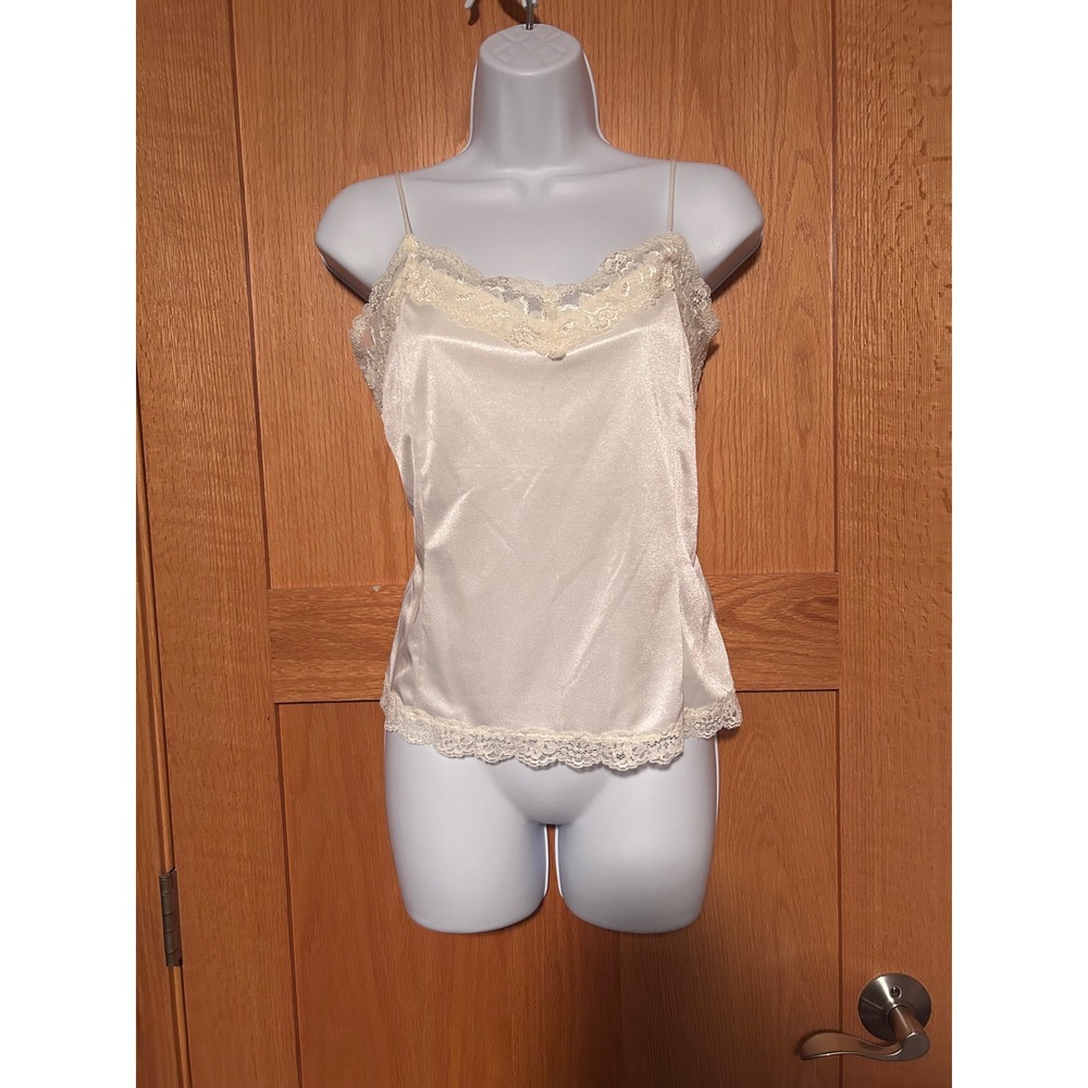 Vintage Y2K Worthington Ivory Satin Lace Camisole Top P Large Fairycore Coquette